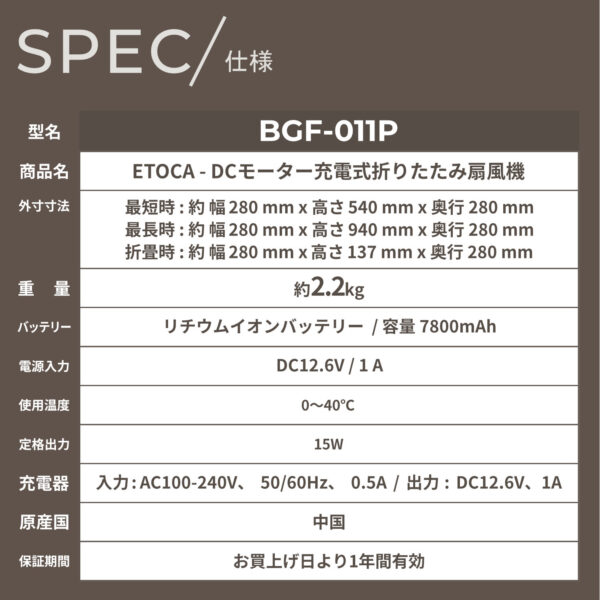 BCOOL(BCOM) 16枚羽根扇風機 ETOCA BGF-011