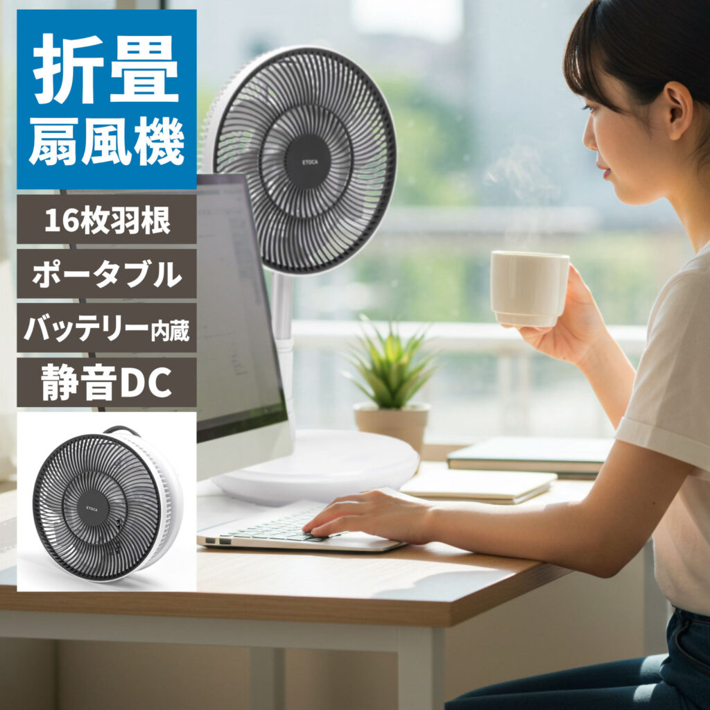 ETOCA 静音 DCモーター 充電式 折りたたみ扇風機 BGF-011P